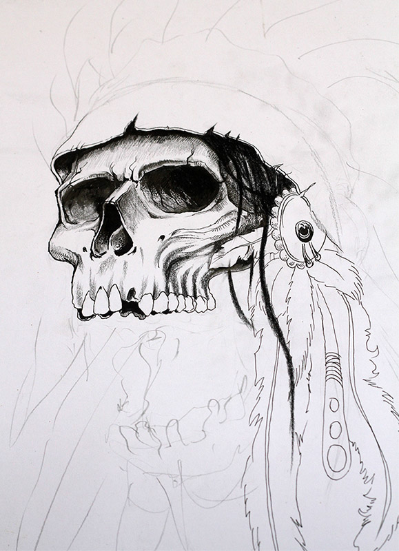 579x800 Native American Skull On Behance - Native American Skull Drawing