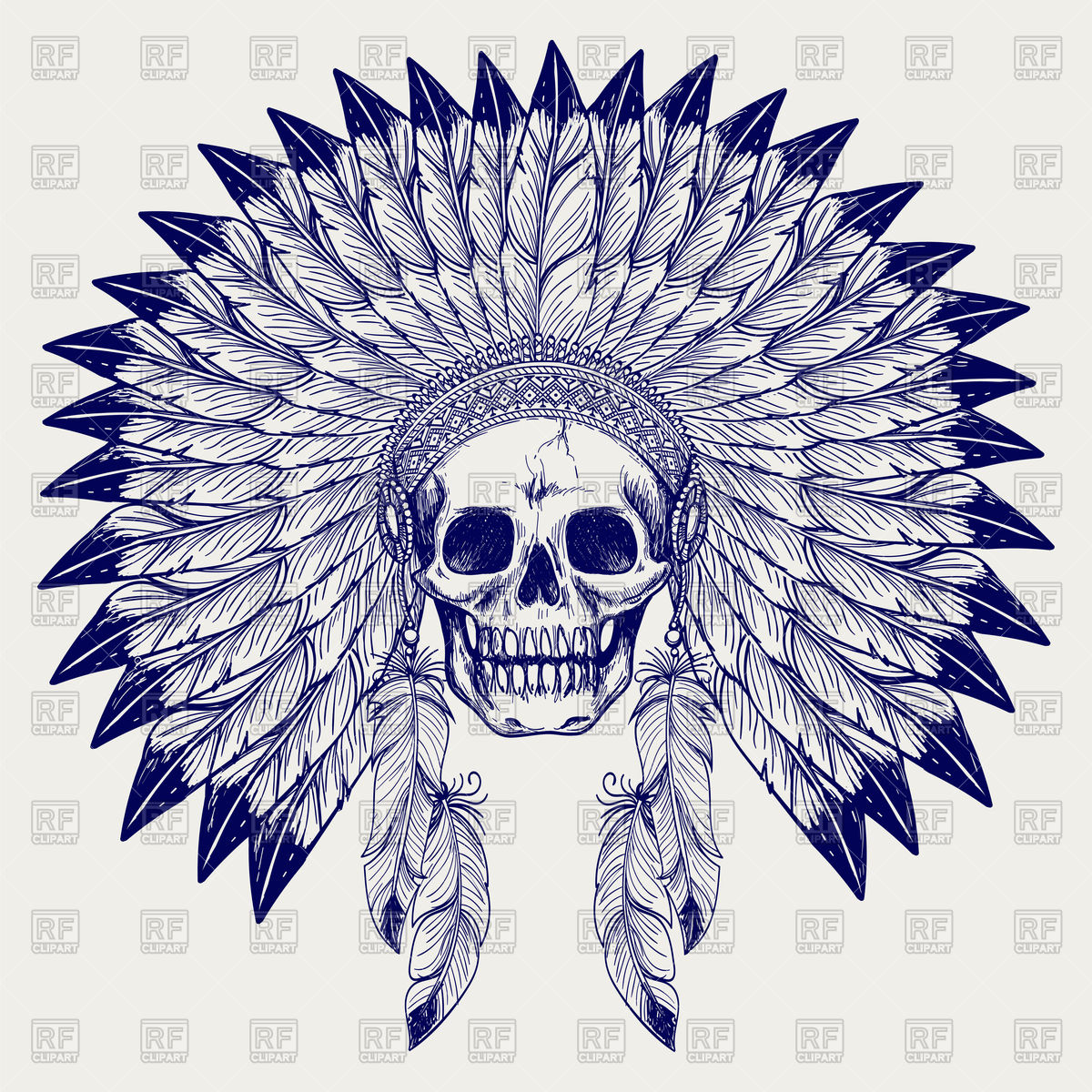 1200x1200 Skull Of Chief Sketch, Native American Headdress Vector Image - Native American Skull Drawing
