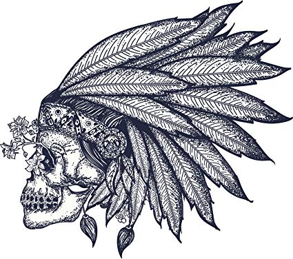 425x376 Cool Native American Skull And Headdress Dot Art Vinyl - Native American Skull Drawing