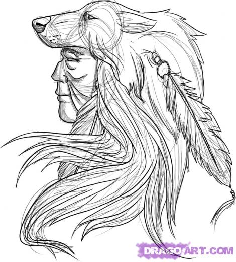 470x520 Step How To Draw A Native American Warrior - Native American Warrior Drawing