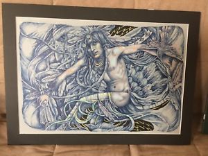 300x225 Vtg J Kozak Origina Native American Warrior Drawing Ink Pastel - Native American Warrior Drawing