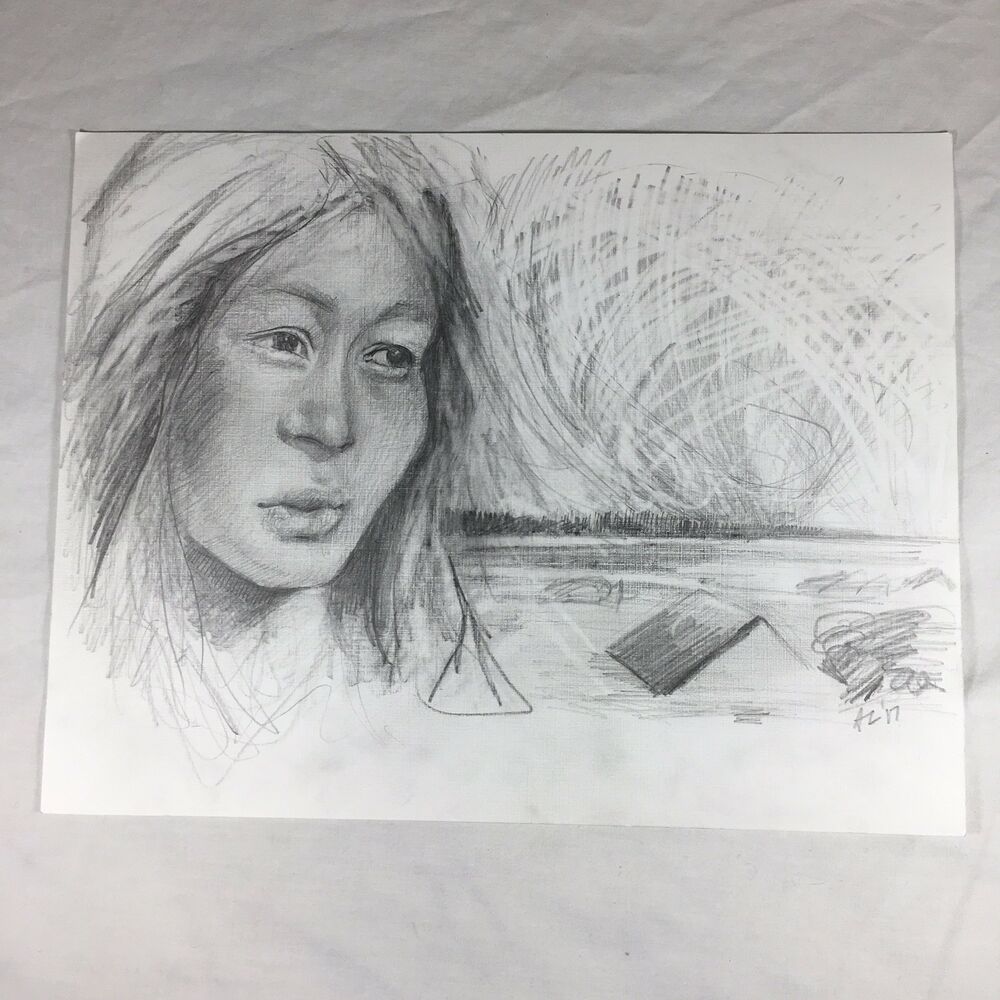 1000x1000 native american woman pencil drawing, portrait study ebay - Native American Woman Drawing