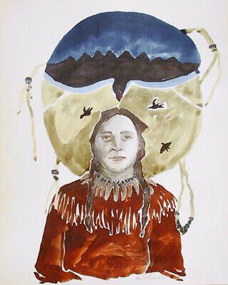 320x400 pamme turner, native american woman with crow, watercolor ink - Native American Woman Drawing