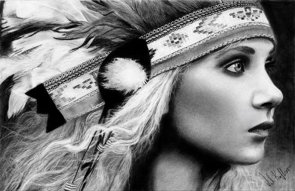 600x389 drawn woman native american - Native American Woman Drawing