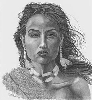366x400 Indian Princess Pencil Sketch - Native American Woman Drawing