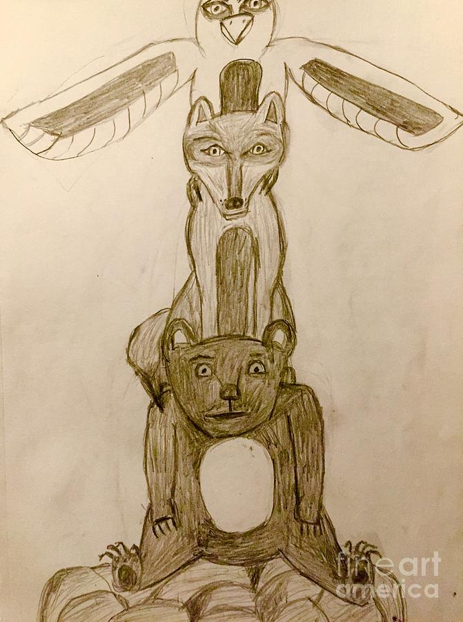 671x900 Native American Totem Pole Drawing - Native Drawings
