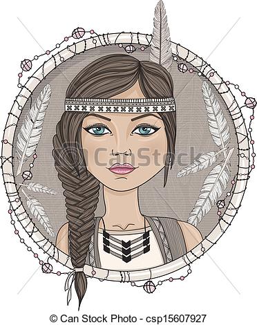 372x470 cute native american girl and feathers frame - Native Girl Drawing