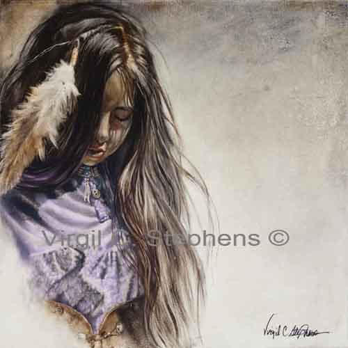 500x500 My Purple Dress, Native American Indian Girl, Southwestern Artwork - Native Girl Drawing