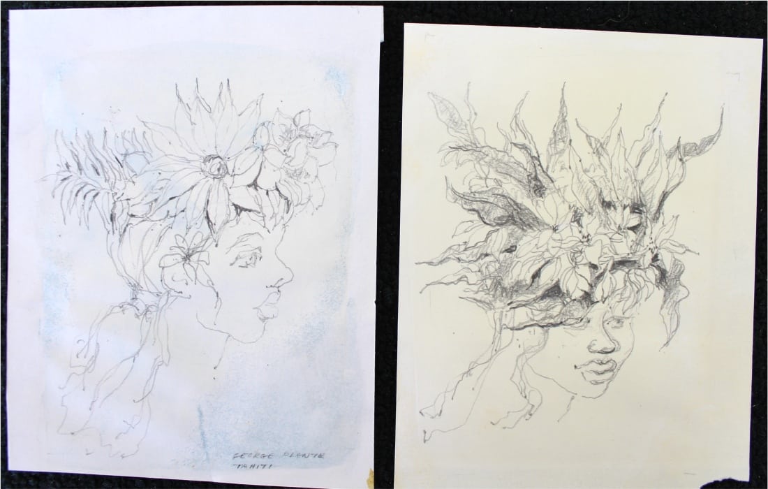 1100x700 native tahiti lovely girl drawings george plante with flower - Native Girl Drawing