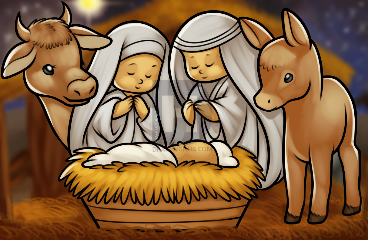1214x791 How To Draw The Nativity, Step - Nativity Drawing