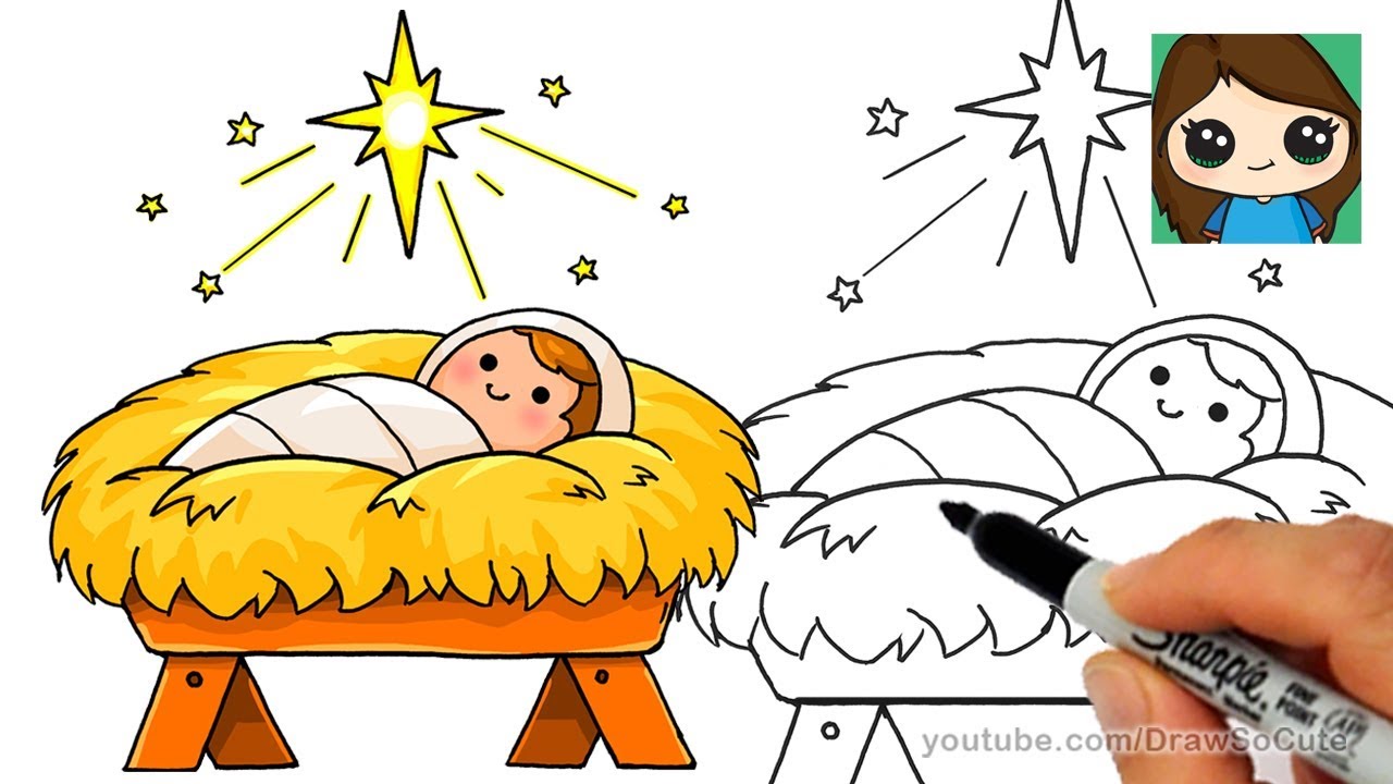 1280x720 How To Draw Baby Jesus Easy Star Of Bethlehem Nativity Scene - Nativity Drawing