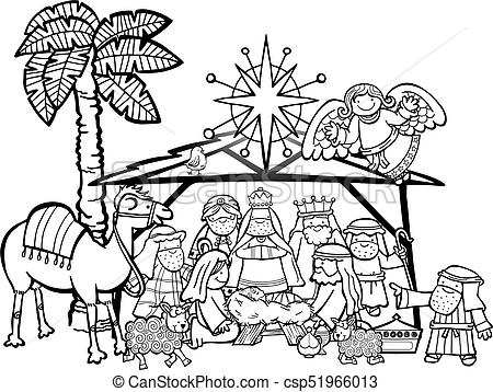450x358 Huge Collection Of 'christmas Nativity Drawing' Download More - Nativity Line Drawing
