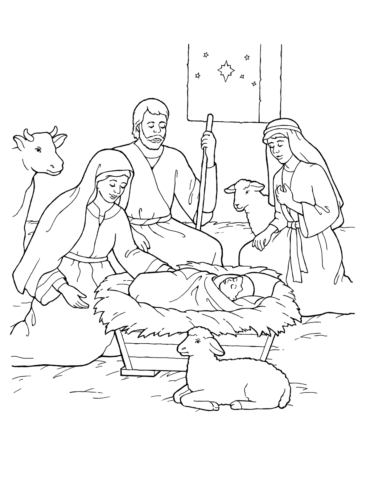 1200x1600 Nativity Mary, Joseph, Jesus, And The Shepherds - Nativity Line Drawing