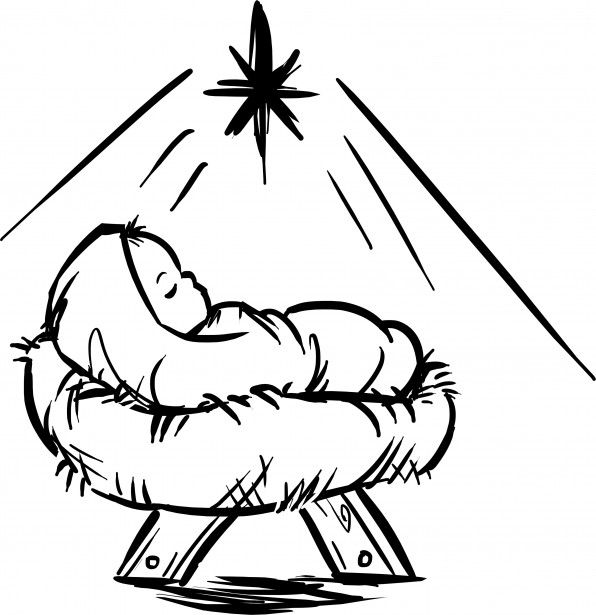 596x615 Baby Jesus Manger Scene Free Stock Photo - Nativity Scene Drawing