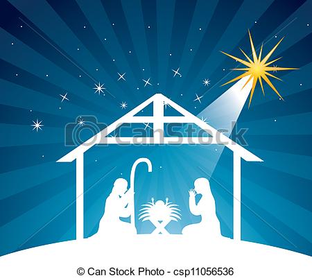 450x401 Nativity Scene Over Night Background Vector Illustration - Nativity Scene Drawing