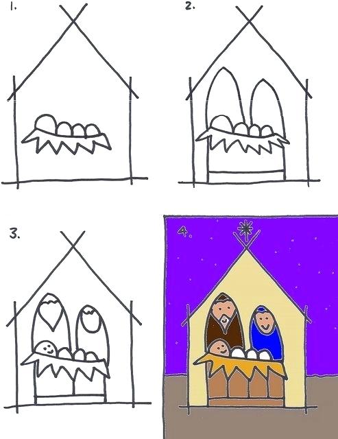 493x640 Drawing A Nativity Scene For Kids Simple Clipart Sammie Henson - Nativity Scene Line Drawing