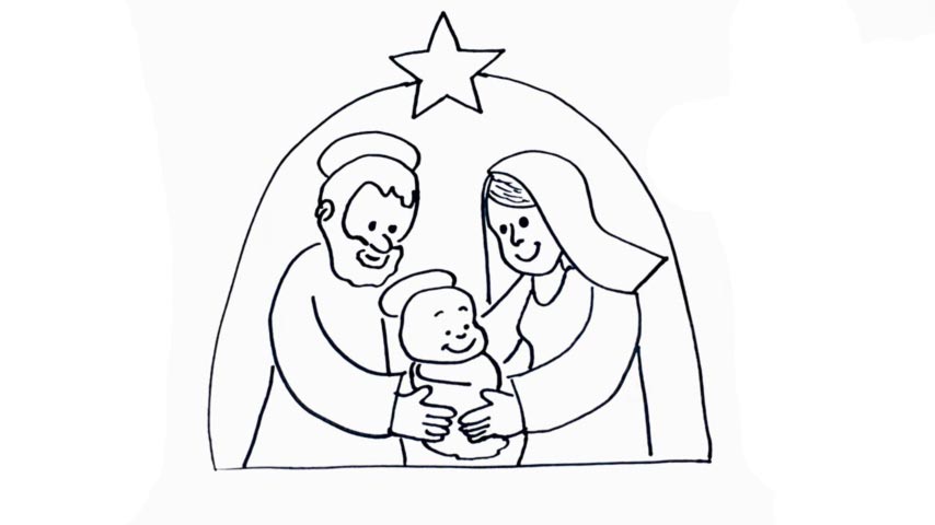 854x480 How To Draw A Nativity Scene - Nativity Scene Line Drawing