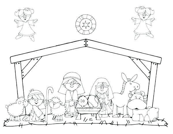 600x464 Coloring Colouring Pages Nativity Scenes Coloring Line Drawings - Nativity Scene Line Drawing