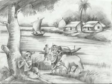 375x283 bangladesh natural scenery drawing - Natural Scenery Drawing