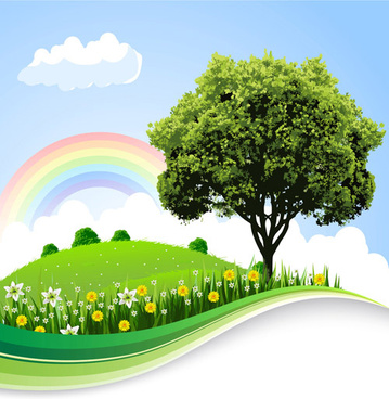 359x368 Vector Drawing Nature Scenery Free Vector Download - Natural Scenery Drawing