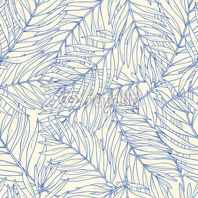400x400 Seamless Pattern With Contour Tropical Palm Leaves Nature - Nature Background Drawing