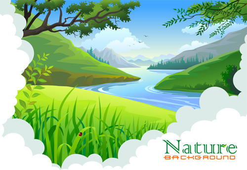 500x344 Vector Drawing Nature Scenery Free Vector Download - Nature Background Drawing