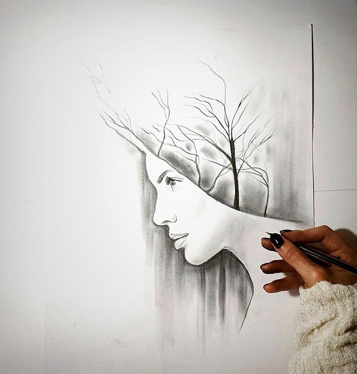 700x732 I Personify Mother Nature In My Pencil Drawings Bored Panda - Nature Drawing