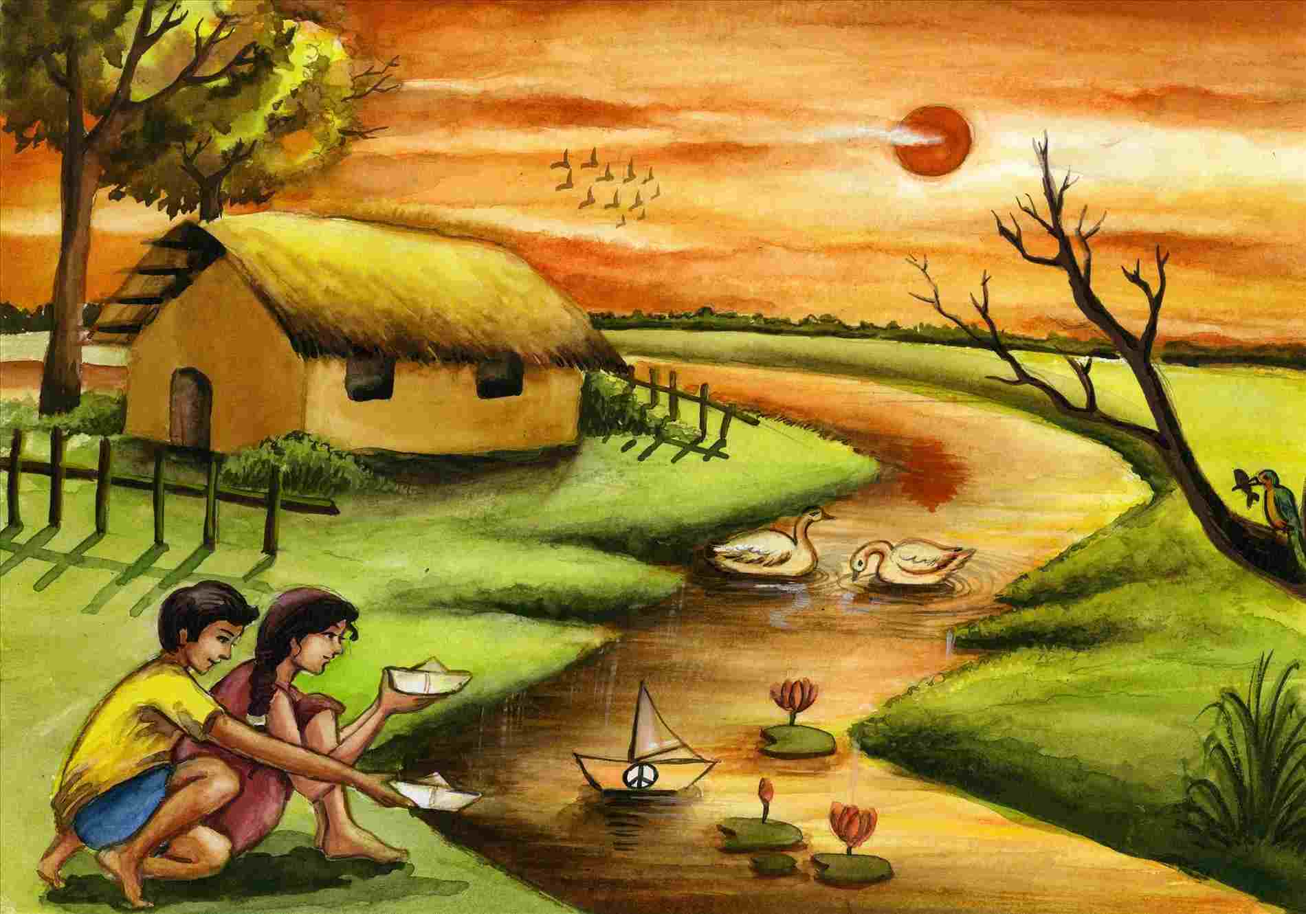 Describe nature. Природа иллюстрация. Нарисовать природу. Человек и природа рисунок. Индийская деревня рисунок.