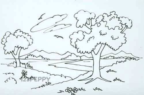 500x330 Natural Landscape Drawing Drawings, Outline Drawings, Art - Nature Drawing For Kids