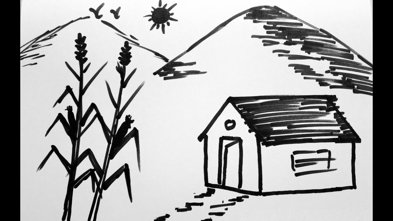 1280x720 How To Draw Nature Drawing In Simple Steps - Nature Line Drawing