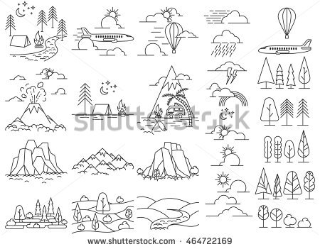 450x351 Line Mountains Group With Items - Nature Line Drawing