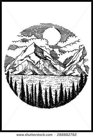 318x470 Nature Mountain Vector Illustration Mural Project Tattoos - Nature Line Drawing