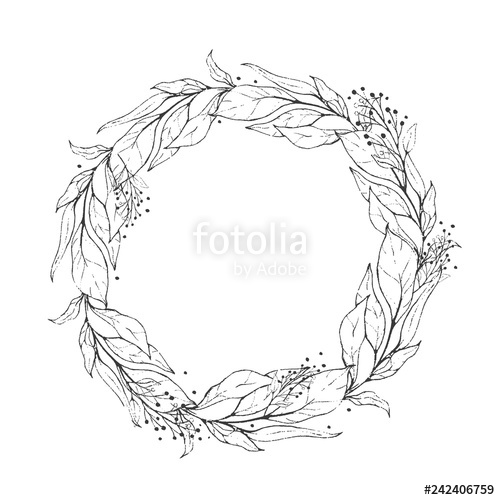 500x500 Sketch Wreath Plant Leaves, Drawing Nature Set Graphic Floral - Nature Line Drawing