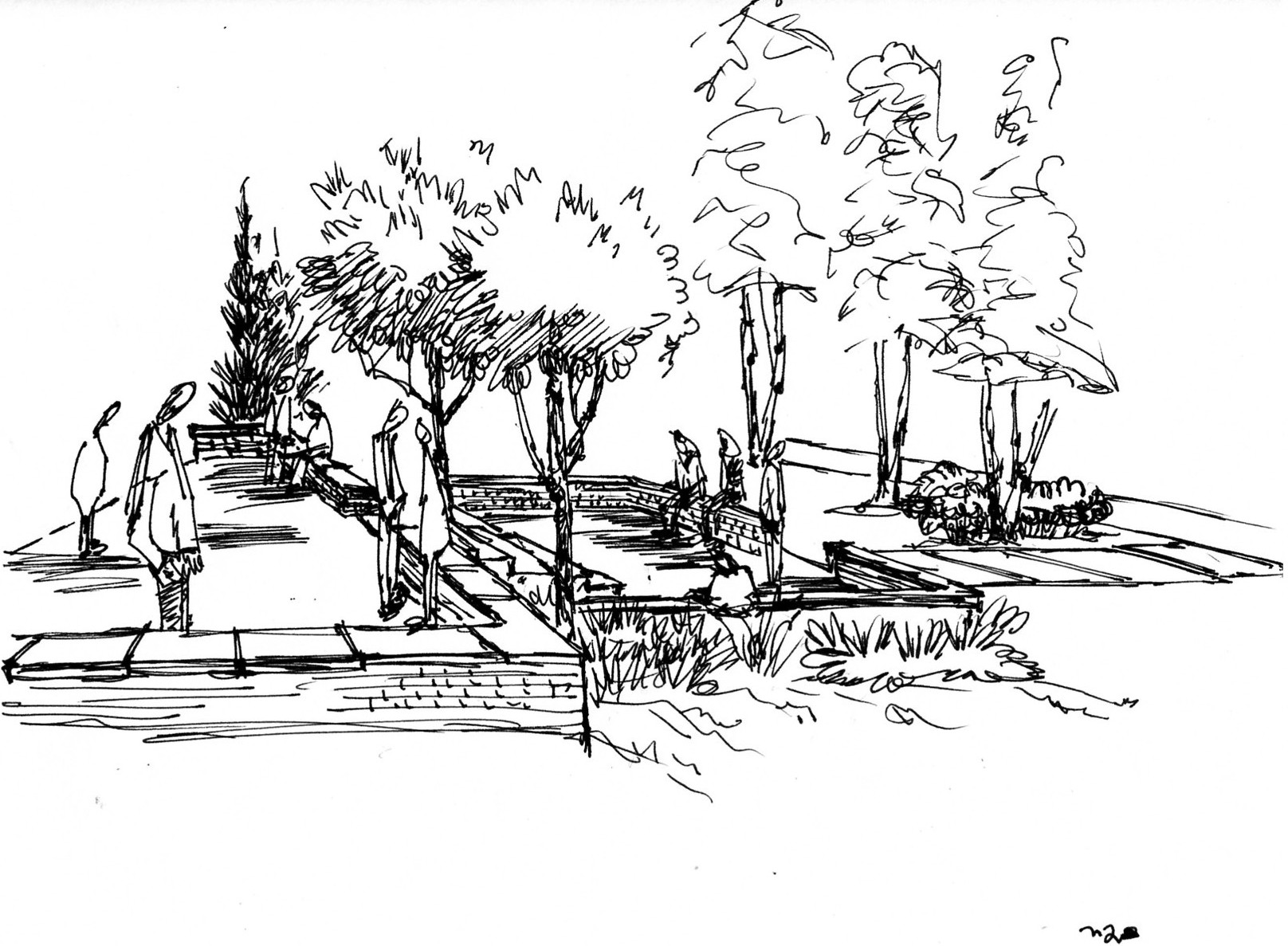 1616x1187 Modern Ink Drawing Landscape - Nature Line Drawing