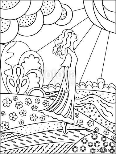 376x500 Simple Outline Drawing For Coloring Woman And Nature Stock - Nature Outline Drawing