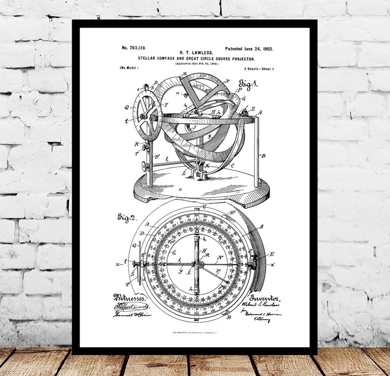 794x767 nautical compass patent nautical compass poster nautical etsy - Nautical Compass Drawing