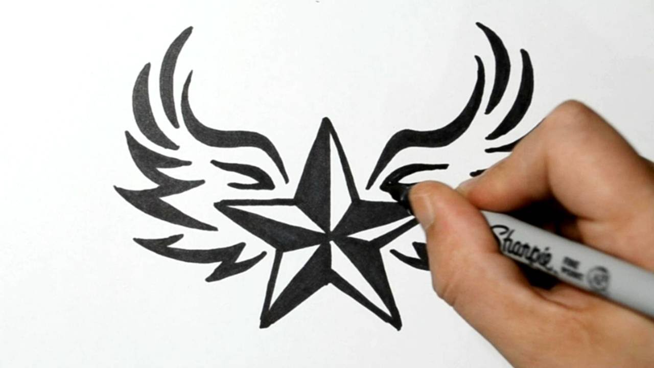 1280x720 how to draw a nautical star with wings - Nautical Star Drawing