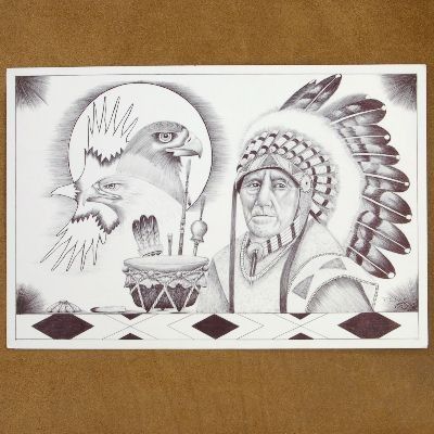 400x400 Navajo Chief Sketch Print - Navajo Drawings