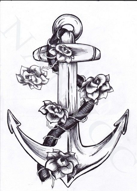 457x640 flowers and rope anchor navy tattoo - Navy Anchor Drawing