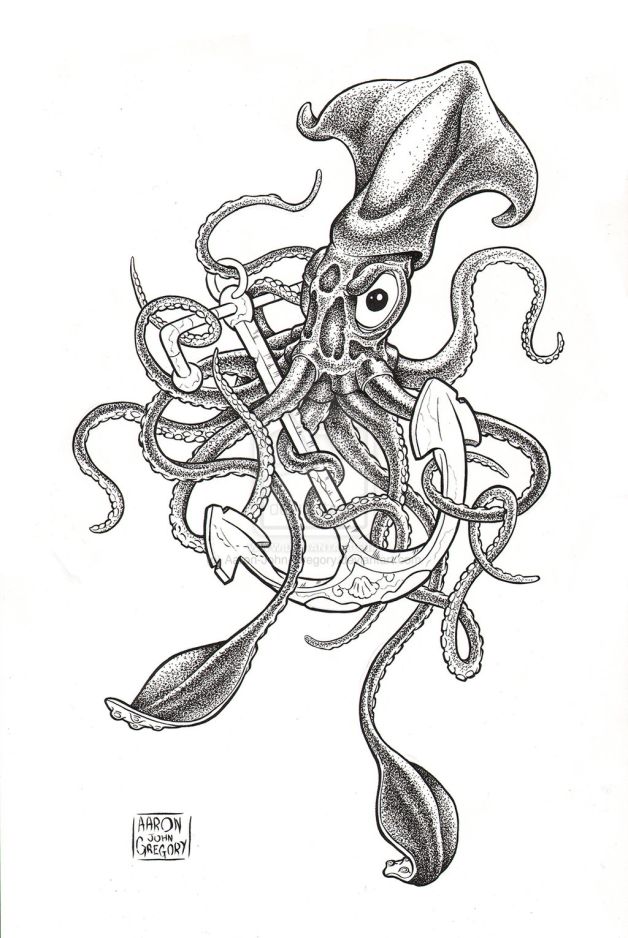 628x938 octopus with navy anchor tattoo sketch photo - Navy Anchor Drawing