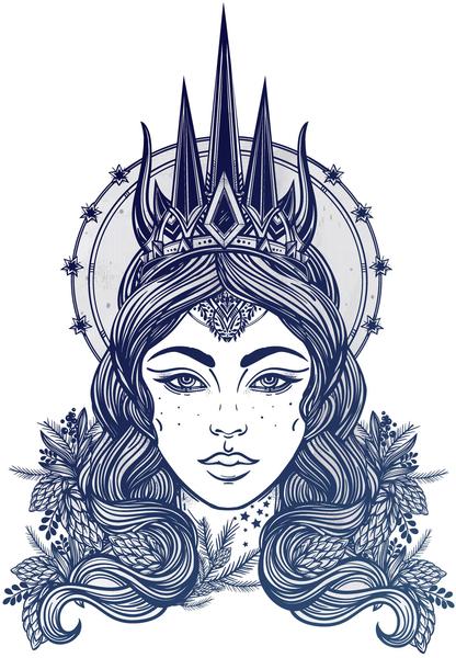 416x600 navy blue forest princess queen drawing vinyl decal sticker - Navy Drawings