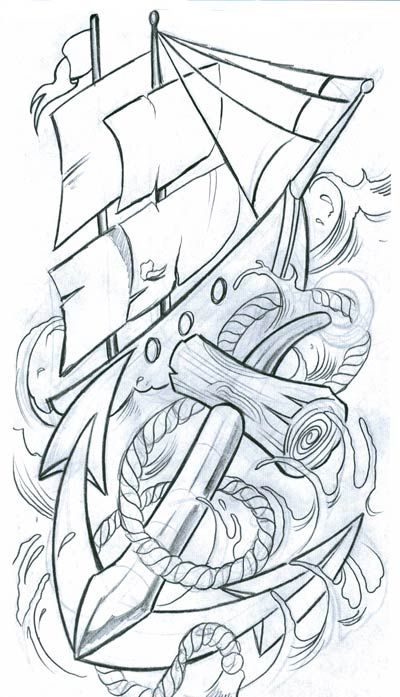 400x697 navy drawings anchored ship othe misc tattoo design, art, flash - Navy Drawings