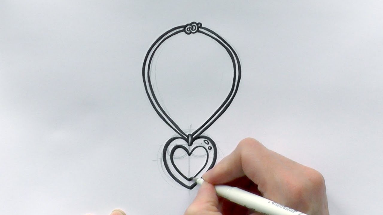 1280x720 How To Draw A Cartoon Love Heart Necklace For Valentine's Day - Necklace Drawing