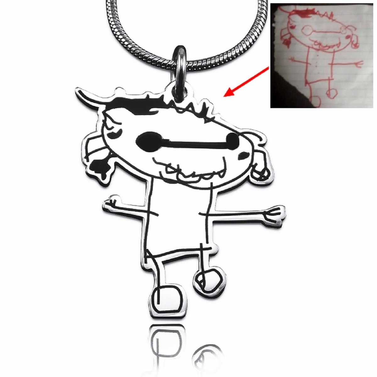 1200x1200 Personalised Jewellery Custom Kids Drawing Necklace Silver Belle Fever - Necklace Drawing