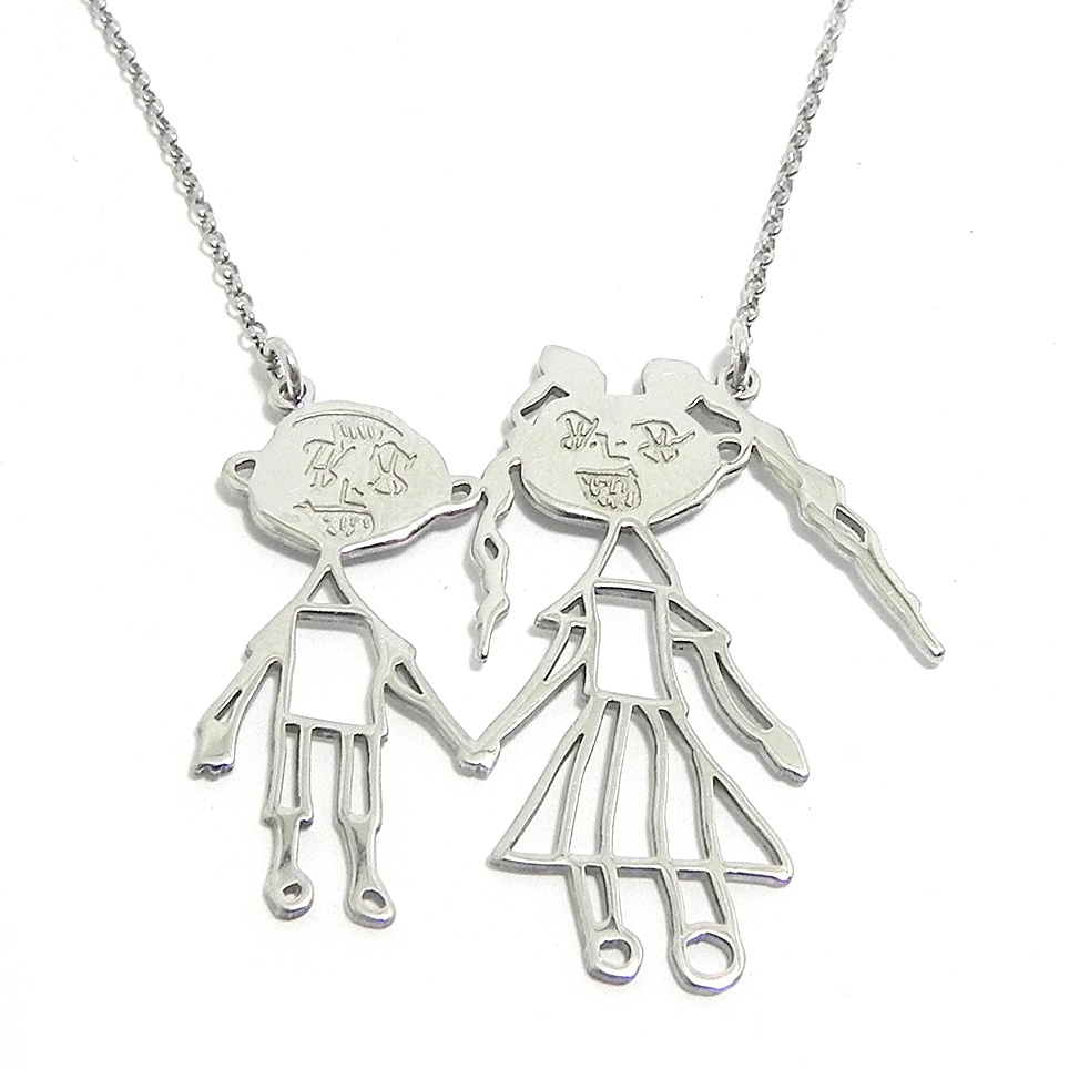 964x964 Silver Necklace With Kids Drawing, Actual Children Drawing - Necklace Drawing