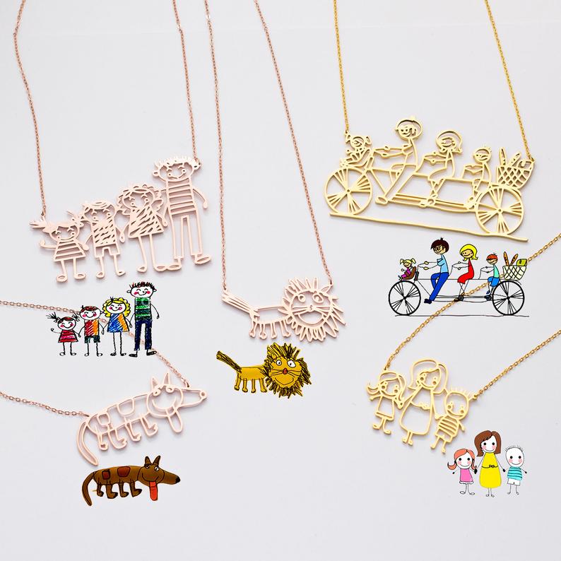 794x794 Actual Kids Drawing Necklace Children Artwork Necklace Kid Etsy - Necklace Drawing