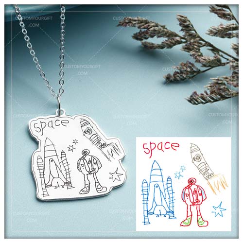 500x500 children's drawing necklace sterling silver,custom kids gift - Necklace Drawing