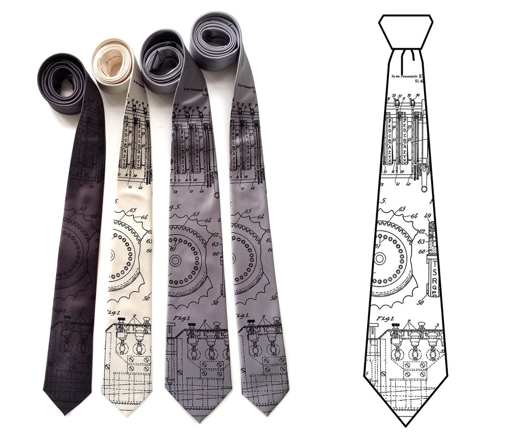 1024x878 Enigma Machine Necktie, Cryptographic Patent Drawing Tie - Necktie Drawing