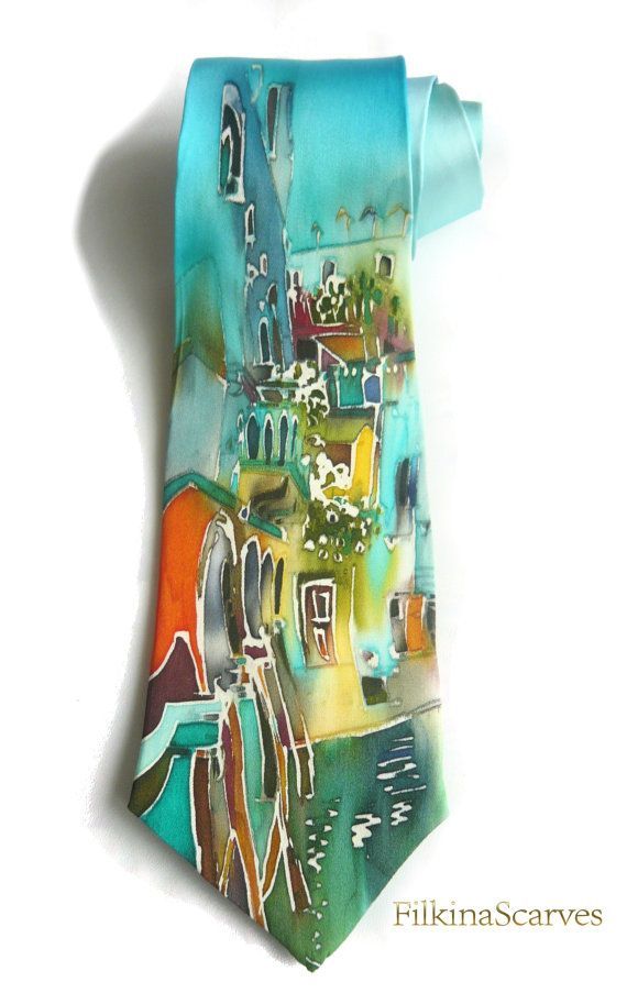 570x903 urban drawing silk necktie silk painting mens tie for men blue - Necktie Drawing