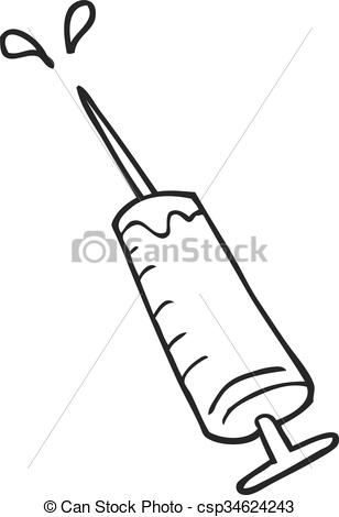 308x470 freehand drawn black and white cartoon medical needle - Needle Drawing